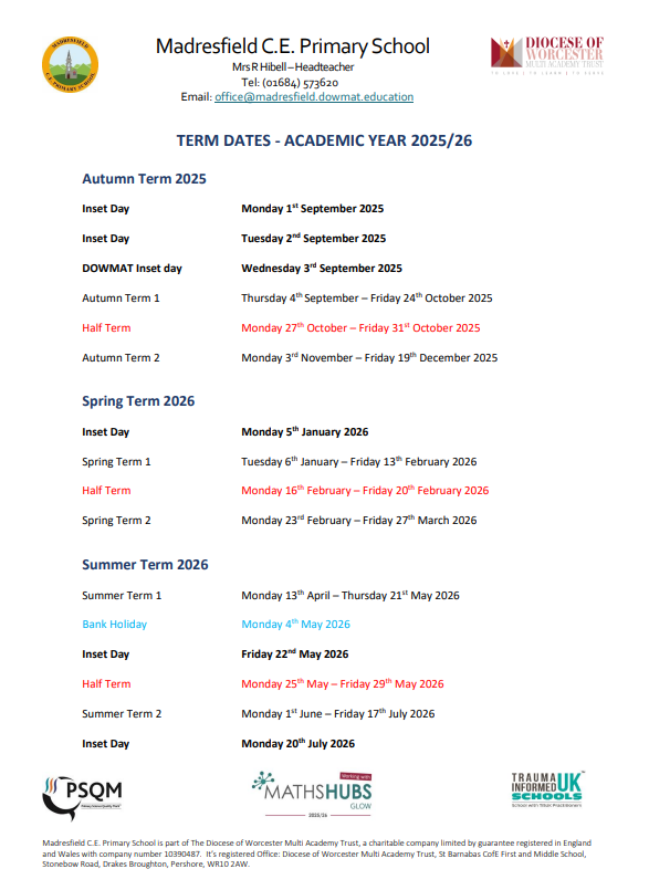 Term Dates 2025-26